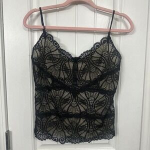 y2k 90s black lace cami top with adjustable straps. M